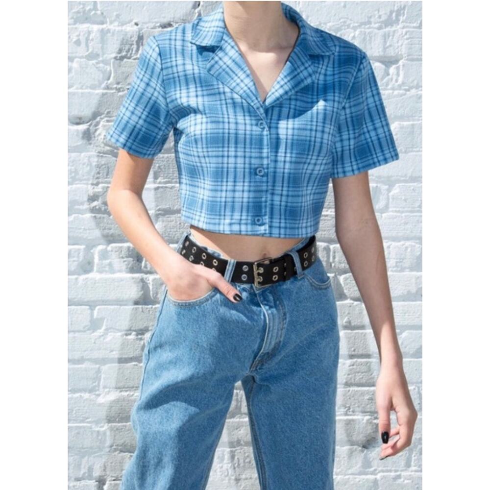 Brandy Melville Vivian Blue/White Plaid Crop Top Women’s S